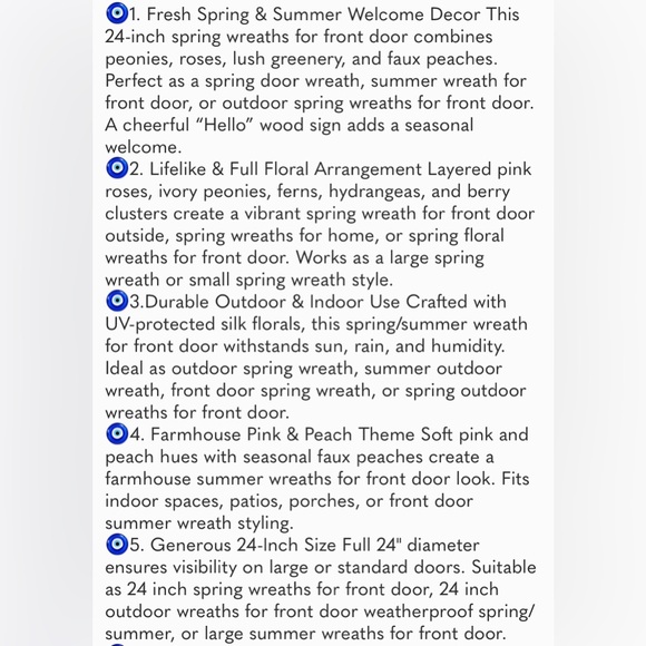 Spring Wreath Peony & Rose Floral Summer Wreath with Pink Peach, 24 Inch new - Picture 6 of 6